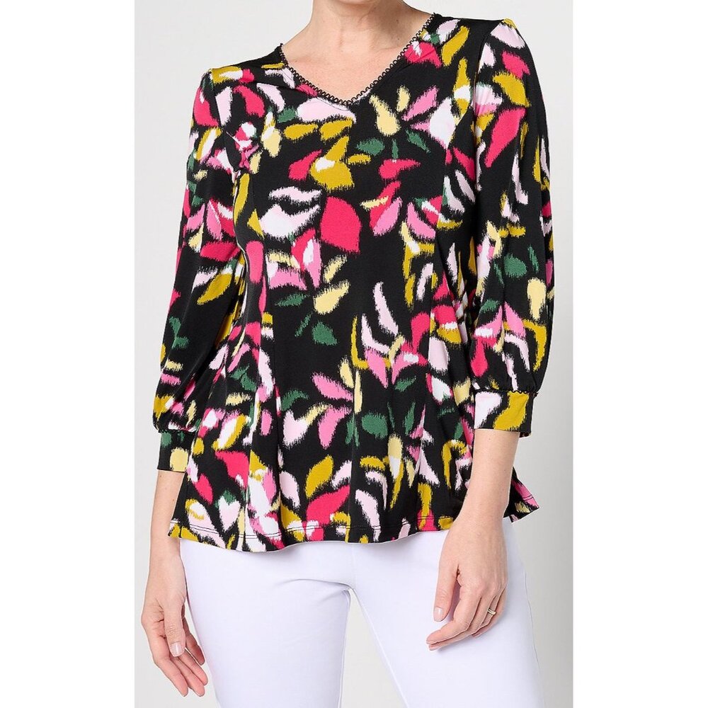 Susan Graver PLUS Size 5X Artsy Liquid Knit® Stretchy 3/4 Sleeve Blouse Top